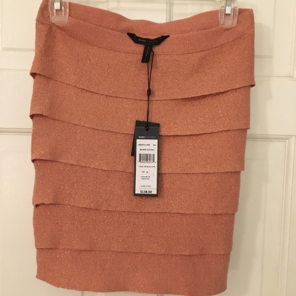 BCBG Maxazria Leeann Blush shimmer bandage skirt